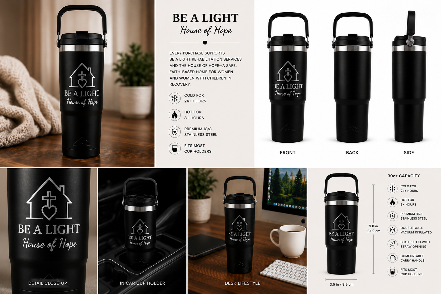 Recovery Essentials | No. 02 Be A Light 30 oz Laser Engraved Tumbler