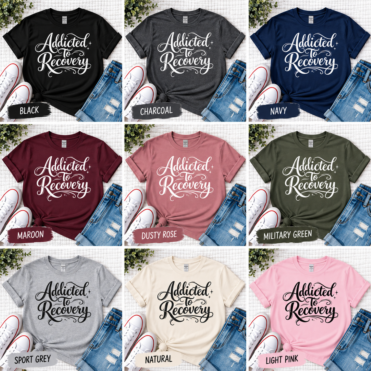 Addicted to Recovery fundraiser tee color options